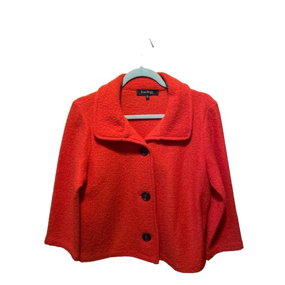 Evan-Picone Petite Red Wool Button-Down Jacket With Collar - Picture 5 of 5